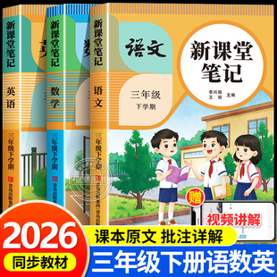 2026新版 小学3年级下学期预习同步课本辅导资料教材讲解黄冈学霸随堂笔记2025RJ 三年级下册课堂笔记语文数学英语人教版