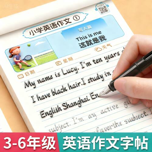 小学英语作文练字帖英语描红字帖小学生专用三四五六年级英文看图写话写作入门意大利斜体衡水体儿童练字本一句话日记同步人教版