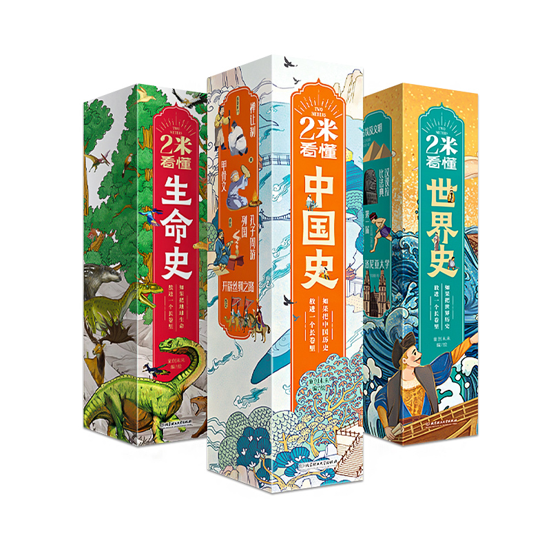 【抖音同款】2米看懂中国史+世界史+生命史 历史大事件墙贴年表卷轴长卷把知识放在长卷里100多个历史事件速记思维导图画卷