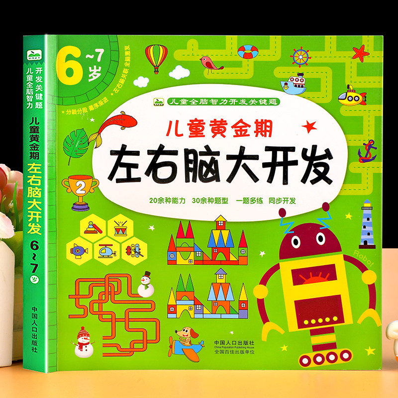 儿童黄金期左右脑大开发6-7岁儿童全脑智力开发关键题逻辑思维训练益智游戏测试题 幼儿园大班宝宝智力潜能开发启蒙认知早教书 CF