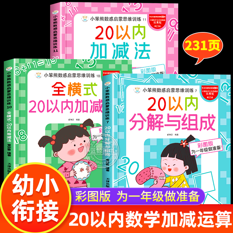 20以内加减法天天练分解与组成练习册二十以内加法减法应用题连加连减竖式计算幼小衔接全横式口算题卡幼儿园为一年级做准备专项-封面