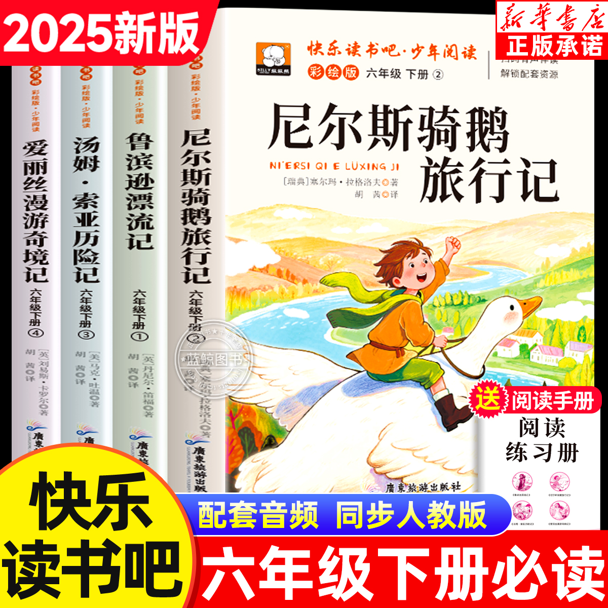 2025快乐读书吧六年级下册必读课外书全4册尼尔斯骑鹅旅行记汤姆索亚历险记爱丽丝漫游奇境记鲁滨逊漂流记小学生阅读书籍老师推荐