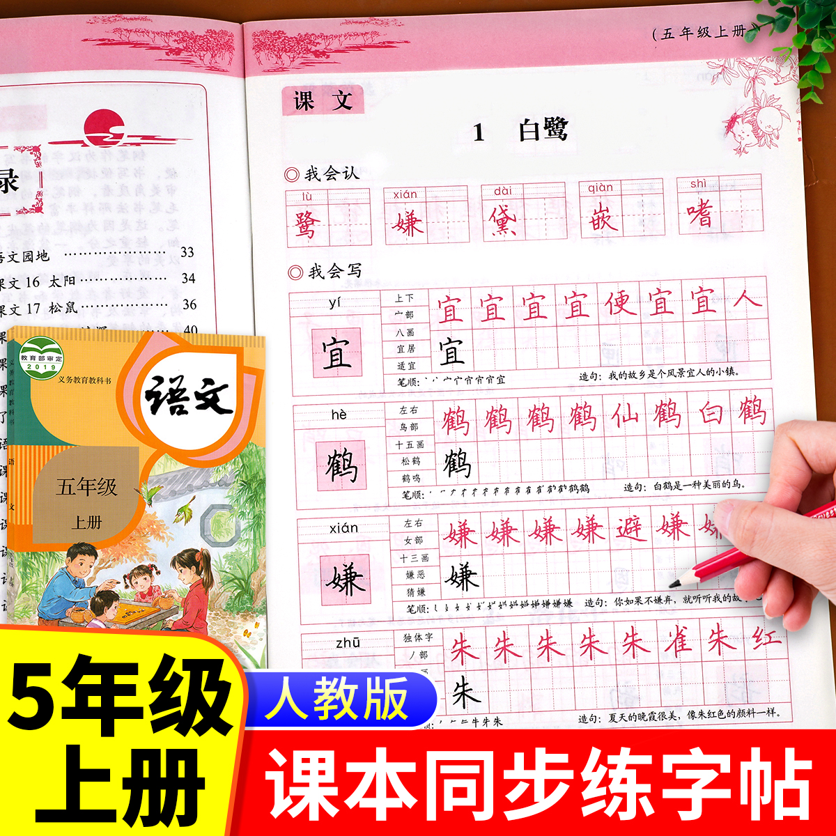 同步课本五年级上册写字课课练人教版小学生五上描红字帖偏旁部首练字帖部编版5年级上学期生字练习临摹写字本同步课文组词RJ