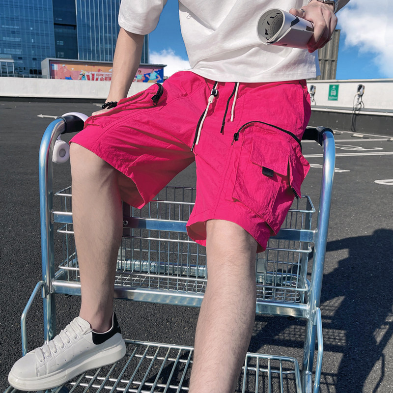 D106-P58控88 夏季男士短裤工装口袋设计高级感百搭休闲裤子 粉图片