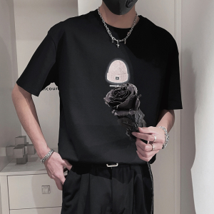 DT89-P45控65 短袖圆领套头设计高级感时尚百搭潮流休闲男士T恤黑图片