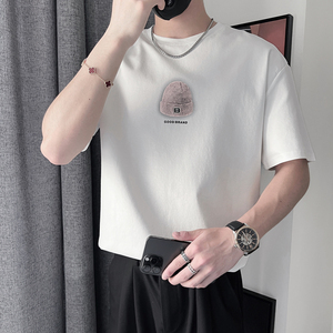 DT89-P45控65 短袖圆领套头设计高级感时尚百搭潮流休闲男士T恤黑图片