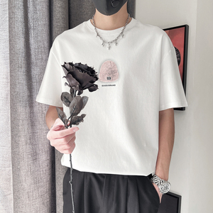 DT89-P45控65短袖圆领套头设计高级感时尚百搭潮流休闲男士T恤白