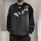 Q53-P78控108设计高级感百搭套头重磅圆领印花休闲美食卫衣T恤黑，男装T恤，电商A208