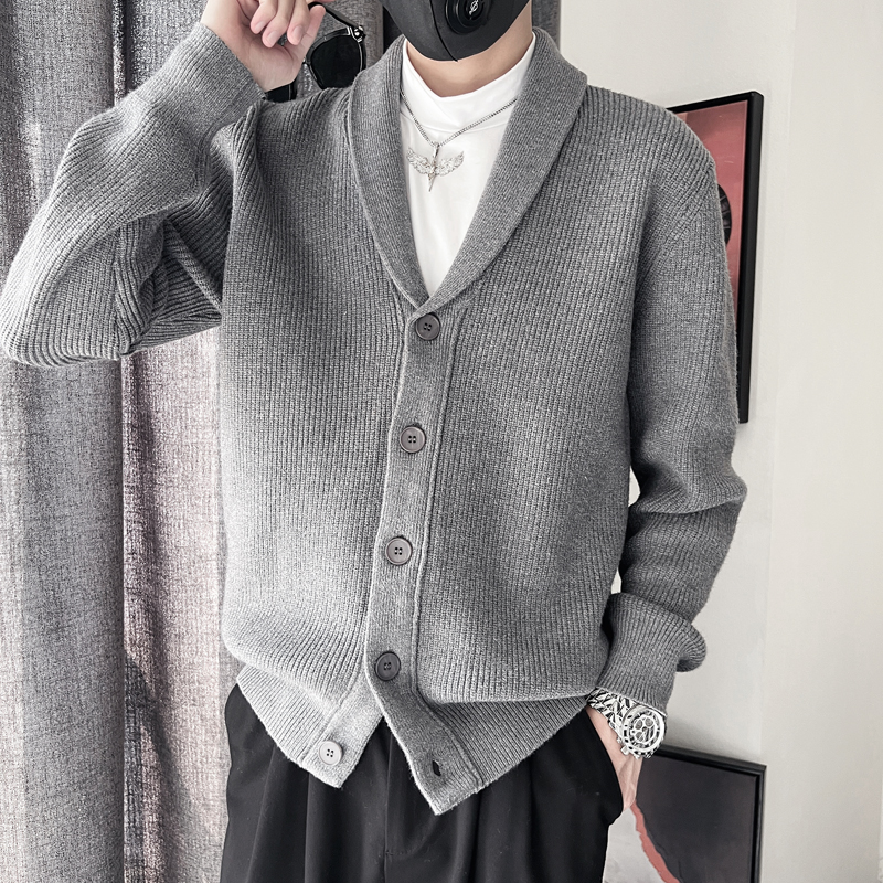 E239-P118控158设计高级感百搭针织羊毛衫纽扣款男士开衫毛衣灰，男装针织衫/毛衣，电商A208