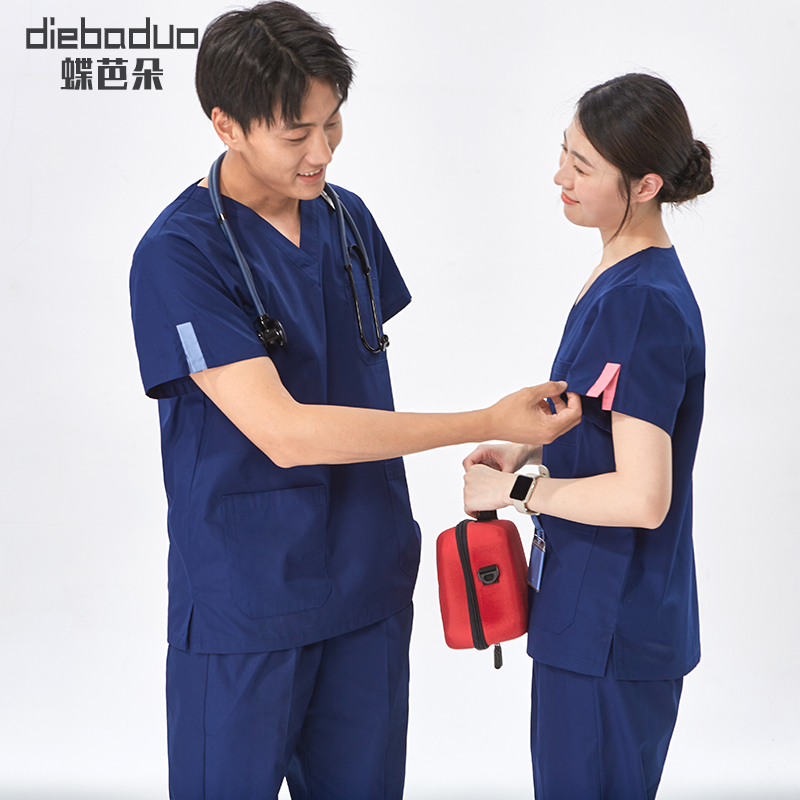 蝶芭朵手术服短袖拼色袖口抗皱