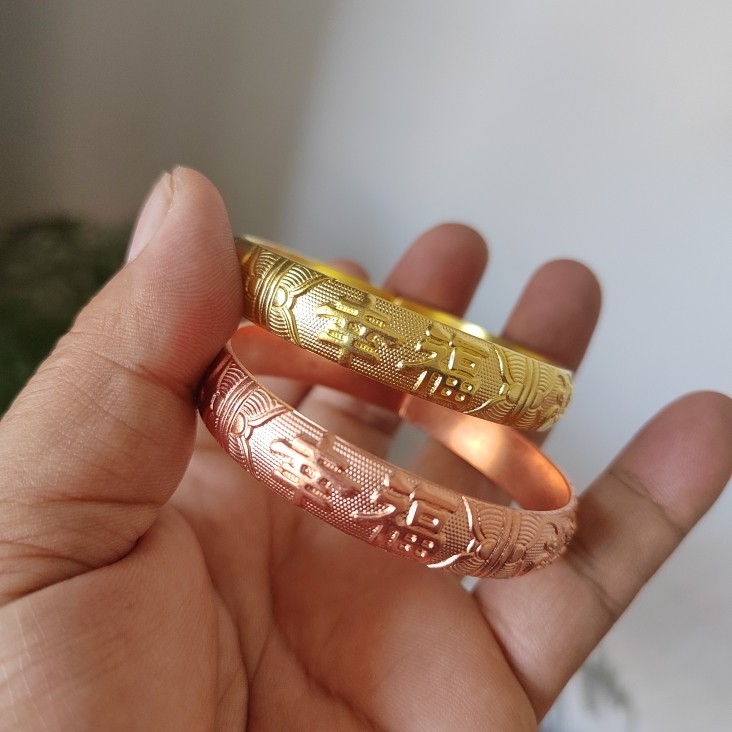 纯铜手镯红铜紫铜黄铜镯子幸福花纹女款