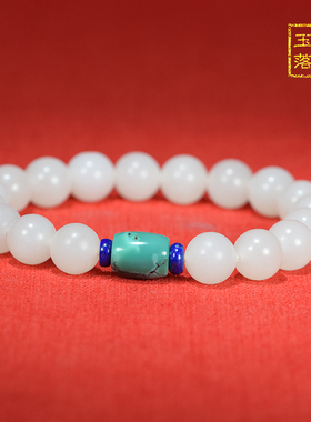 梧桐玉落10mm绿松手串羊脂白玉