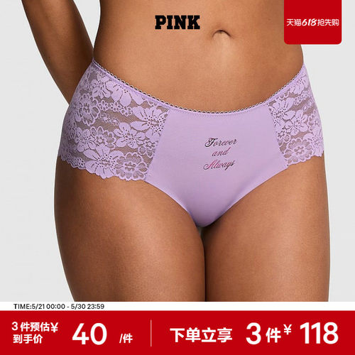 维密PINK花卉蕾丝拼接性感内裤