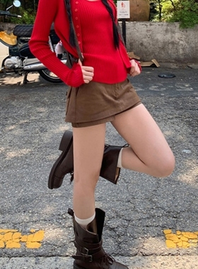 美拉德复古咖色休闲半身裙女春秋季高腰打底内搭A字包臀短裙裤子