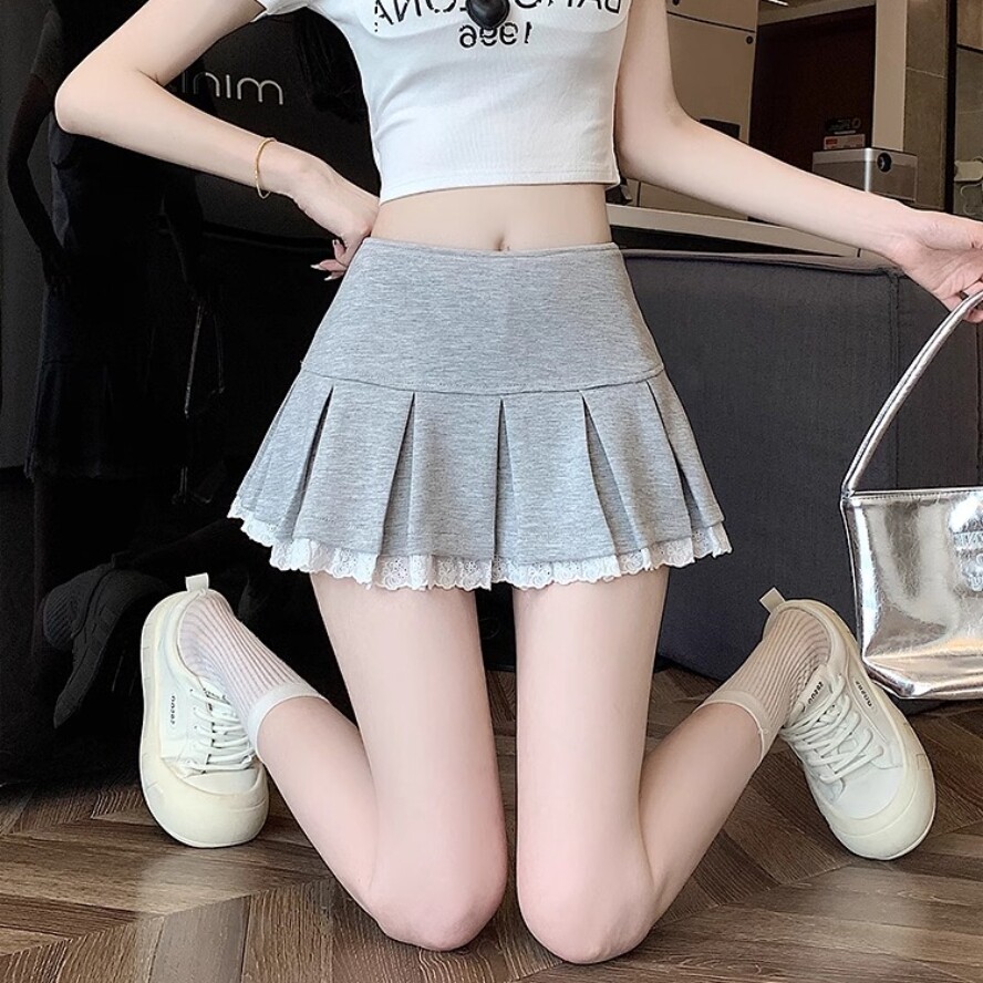 运动休闲百褶蕾丝花边短裙裤女图片