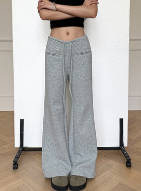 微喇运动休闲卫裤女春秋季高腰垂感宽松显瘦抽绳直筒阔腿拖地长裤