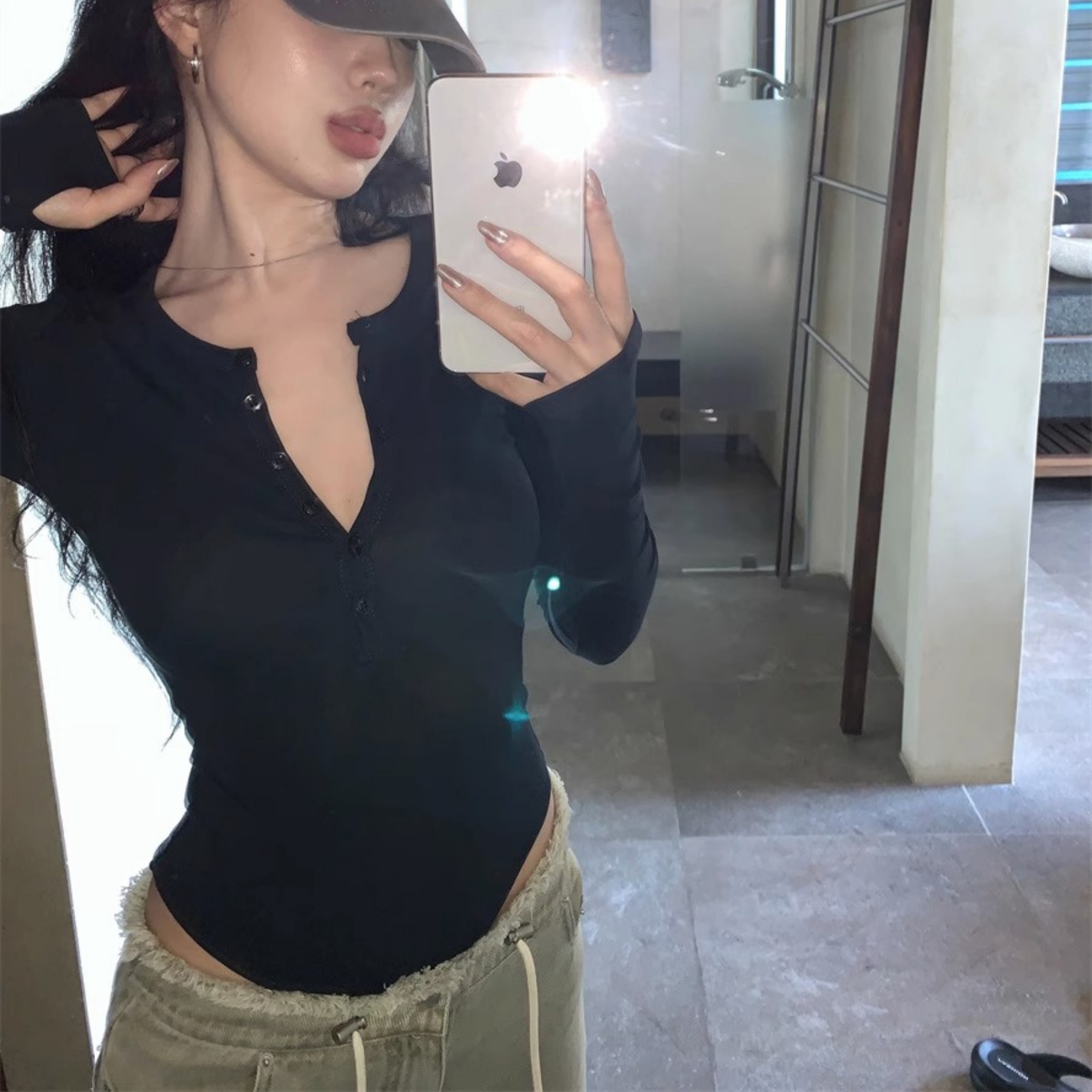 美式辣妹露腰连体短款纽扣上衣女