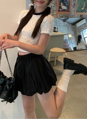 法式复古纯欲风花苞半身裙裤女春秋季外穿内搭高腰休闲A字短裙子