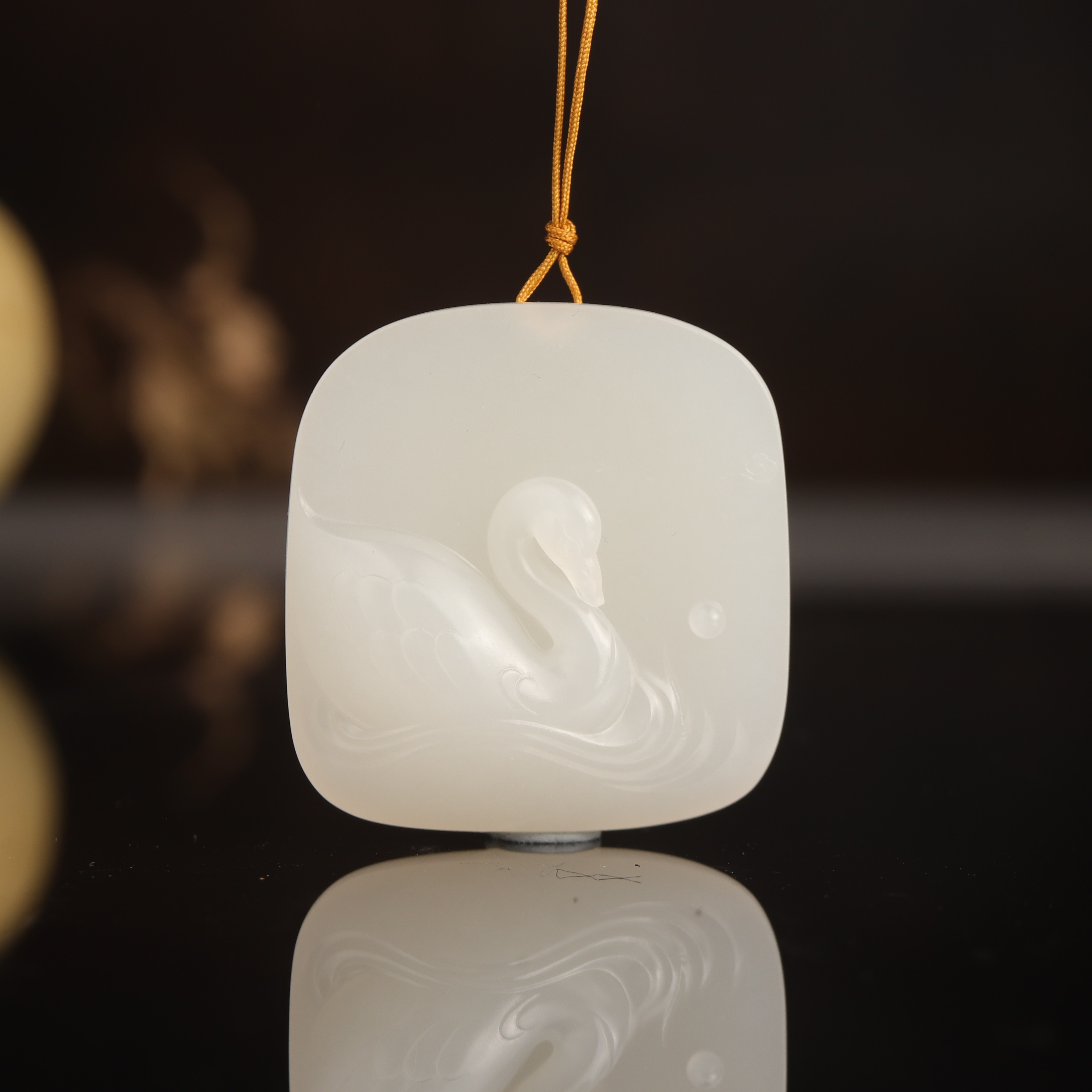 【结缘】羊脂玉鹅如意牌子 新疆和田白玉籽料 一级白细油