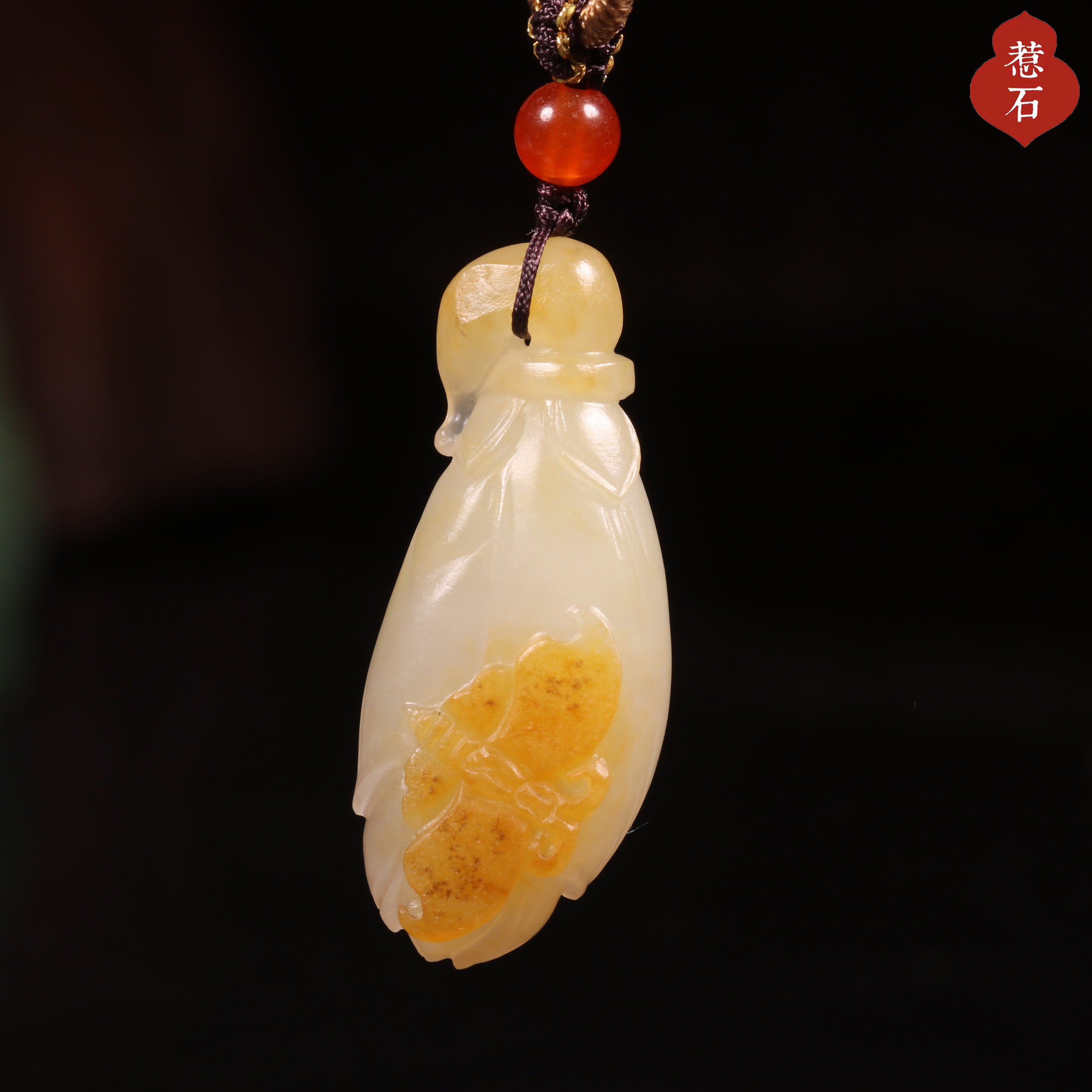 4.9克新疆和田玉籽料俏色玉兰花蝴蝶 蝶念花 吊坠挂件苏工