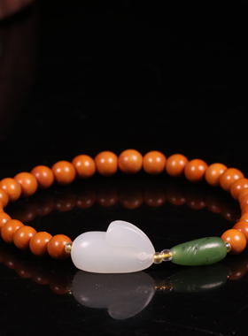 惹石和田白玉籽料萌兔手串苏工