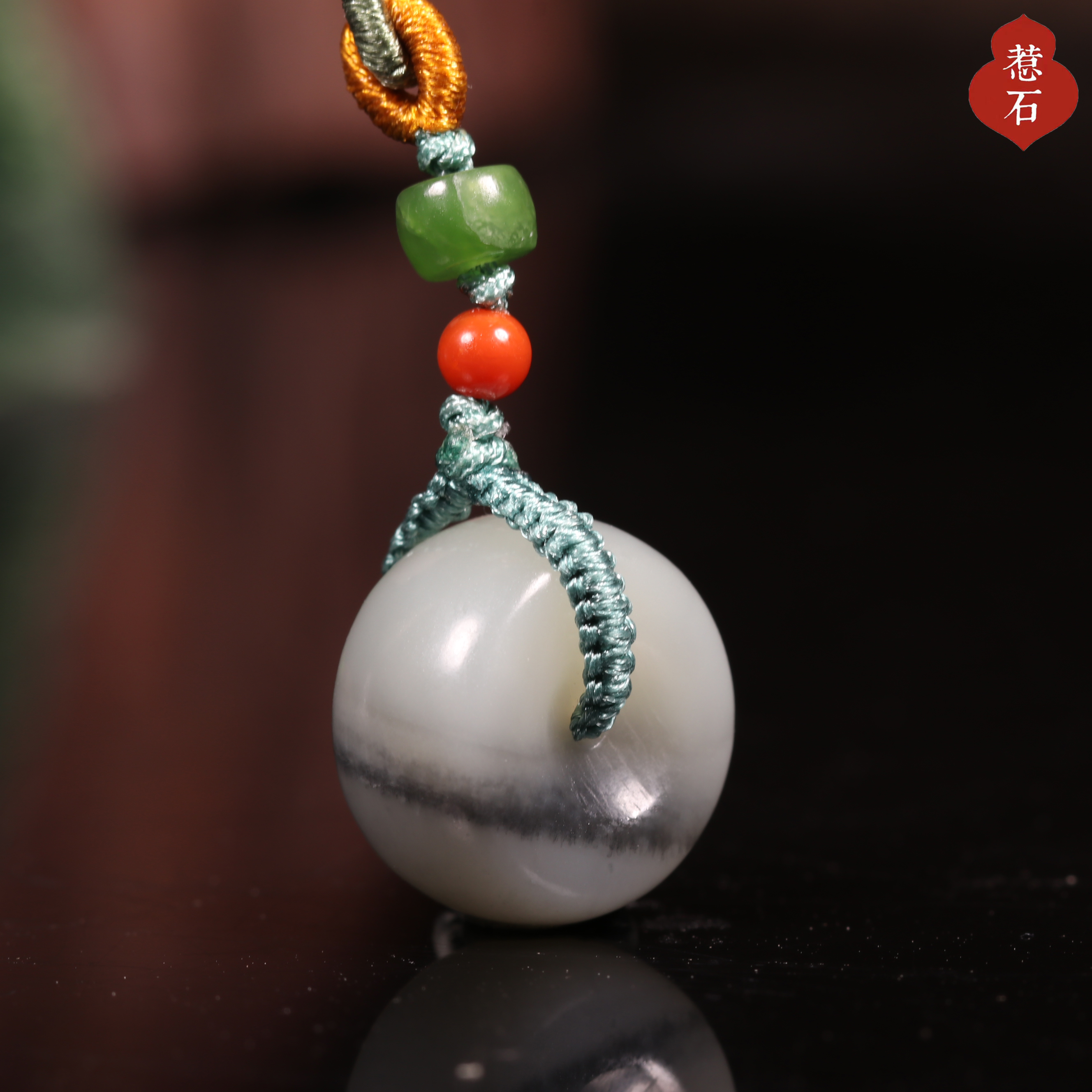 5.2克新疆和田玉籽料特色青花平安扣 面包圈 吊坠挂件苏工