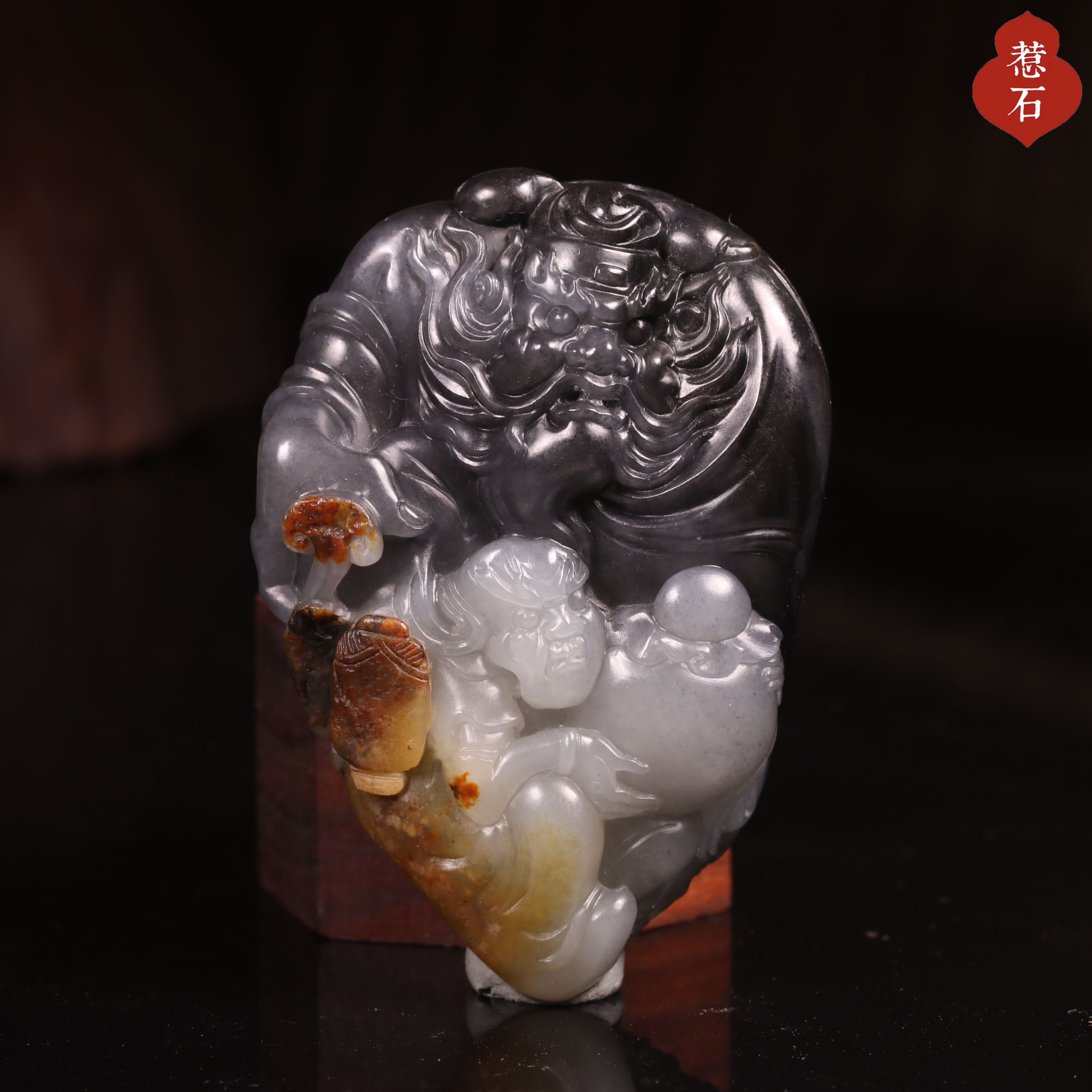 93.5克新疆和田玉籽料独籽青花俏色钟馗守护吊坠挂件把件苏工