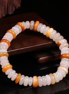 惹石新疆和田玉籽料黄沁白玉手串