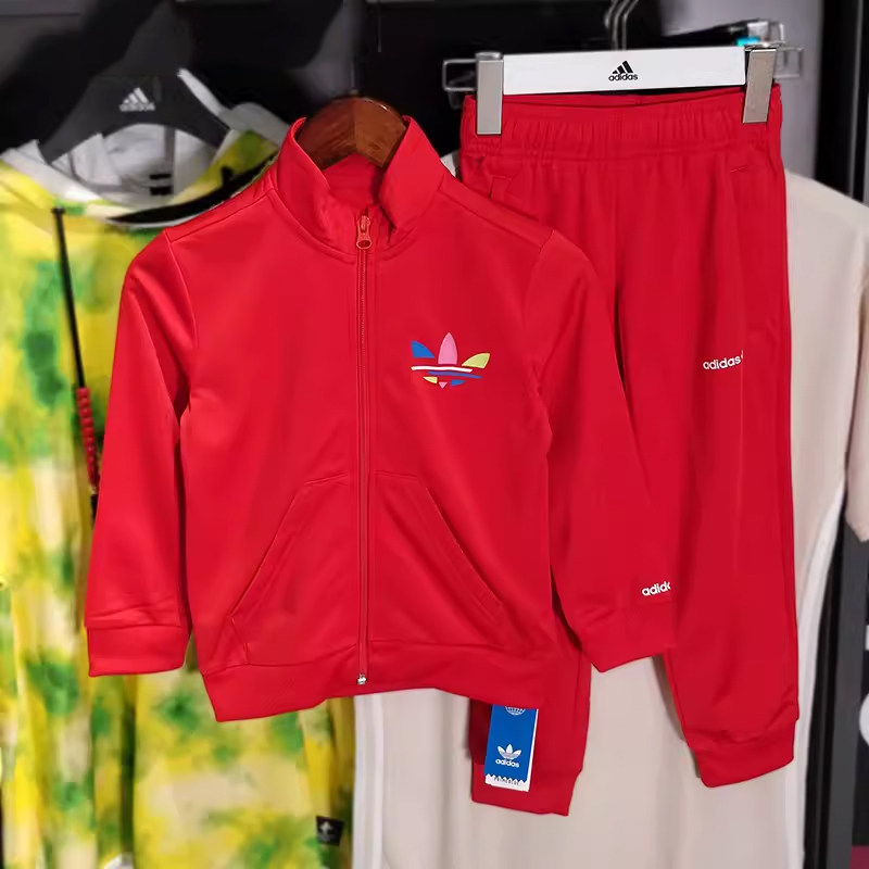 Adidas/阿迪达斯正品三叶草小童经典时尚休闲运动套装红色 H31180
