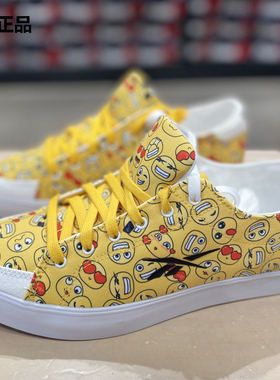 锐步Reebok 男女情侣图案款 潮流帆布鞋 透气运动休闲鞋 H04435