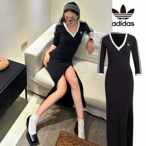 Adidas/阿迪达斯正品三叶草女子时尚侧开叉运动连衣裙 IK0439