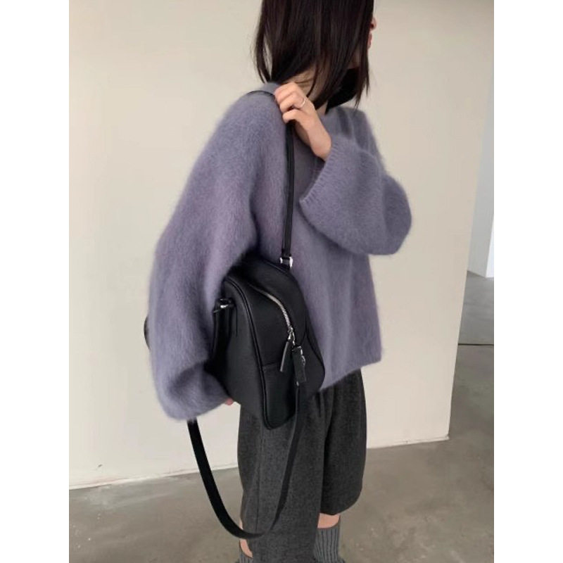 软糯奶fufu紫色水貂绒套头毛衣女秋冬外穿宽松慵懒毛茸茸针织