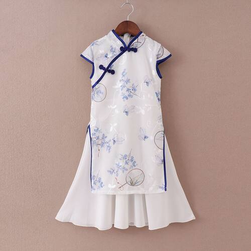 女童旗袍雪纺刺绣演出服连衣裙