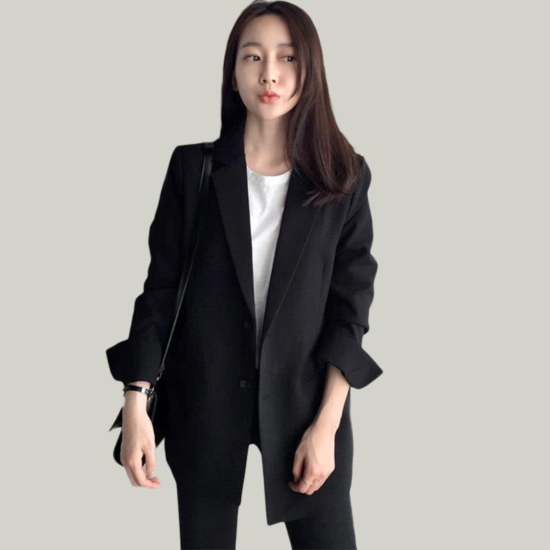 网红小西装外套女气质2026春秋英伦风韩版休闲宽松中长职业黑西服