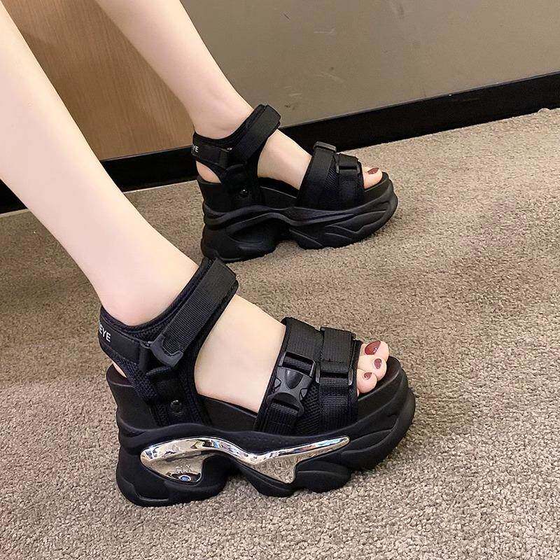 厚底运动老爹凉鞋女夏季2025新款坡跟增高软底松糕不累脚沙滩鞋子