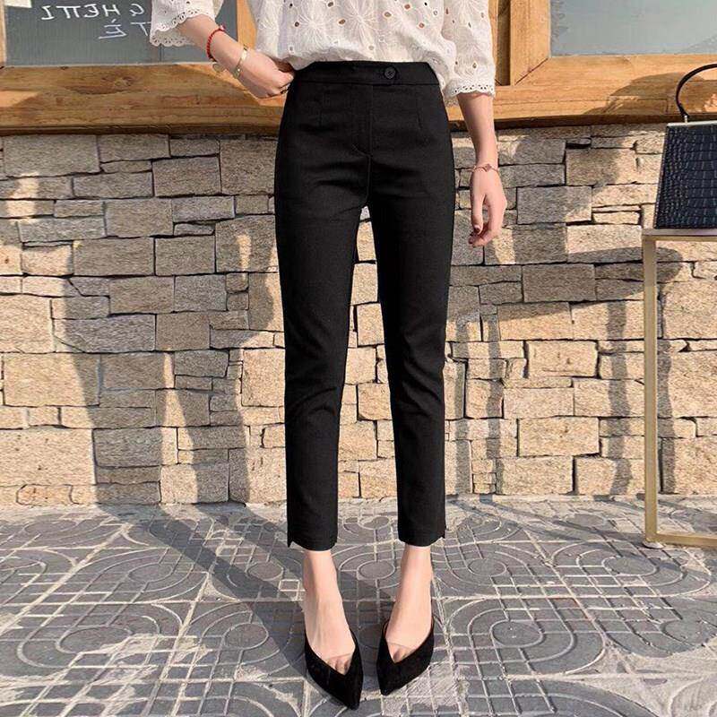 韩国西裤女直筒九分小脚裤2024春夏新款黑色职业休闲小个子八分裤