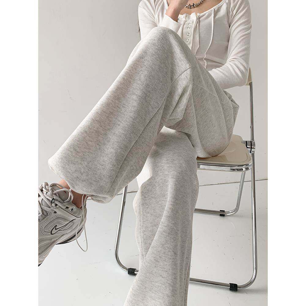 韩国运动裤女宽松束脚春夏休闲 白灰色卫裤美式显瘦小个子阔腿长