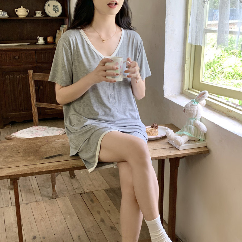 莫代尔短袖短裤月子服夏哺乳套装