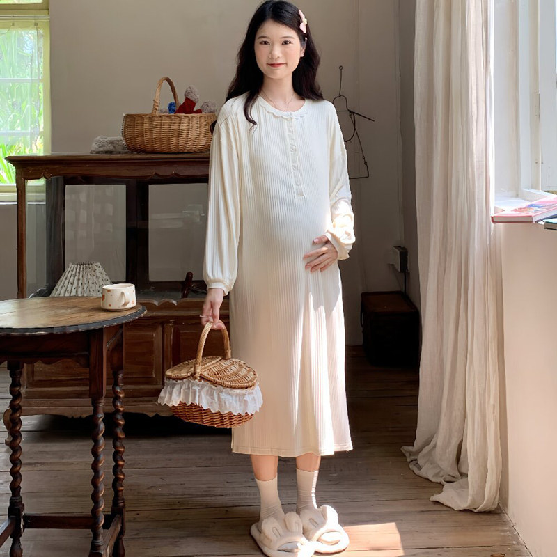 带胸垫月子裙春夏莫代尔产妇待产裙中长款产后哺乳睡裙家居服56月