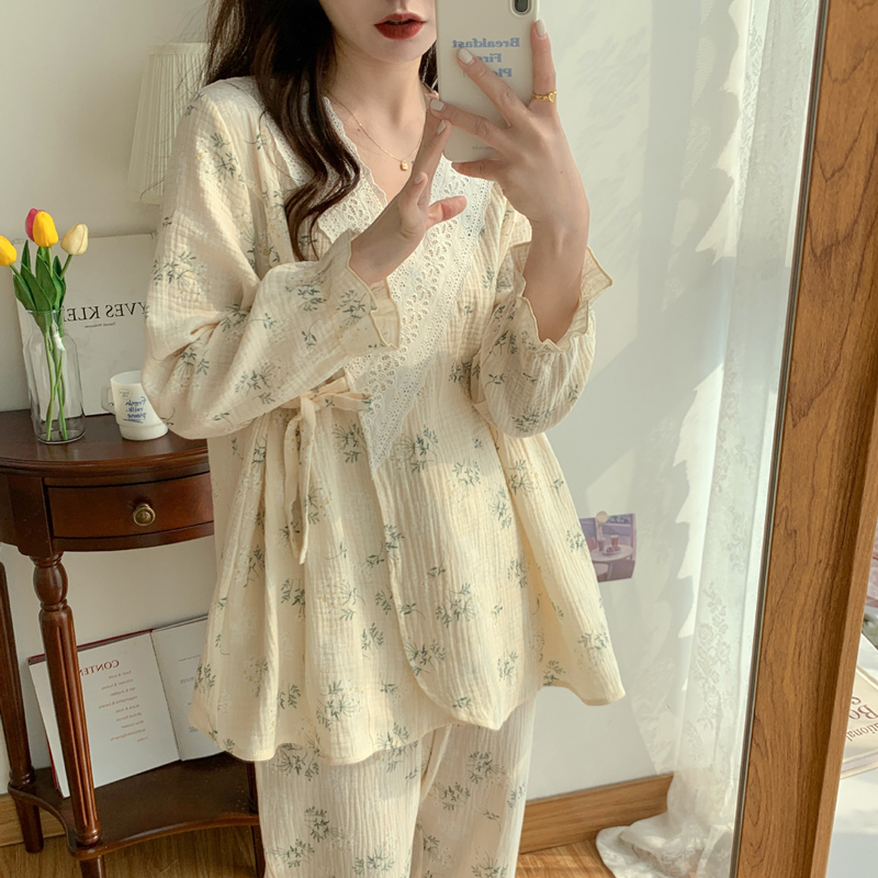 纱布月子服春夏长袖薄款哺乳睡衣