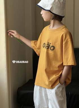 阿静家欧抱抱OBAOBAO2025最新款男童字母短袖T恤时尚款潮流款3481
