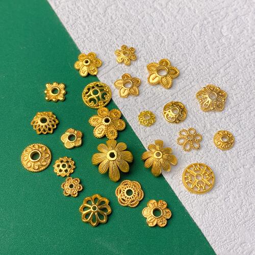 s925纯银镀24k古法金花托帽隔片