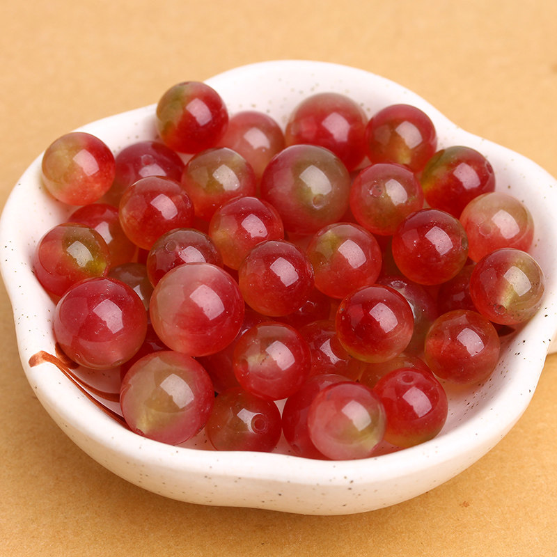 西瓜玉髓散珠diy手工圆珠饰品石英岩水晶半成品串珠手链项链配珠