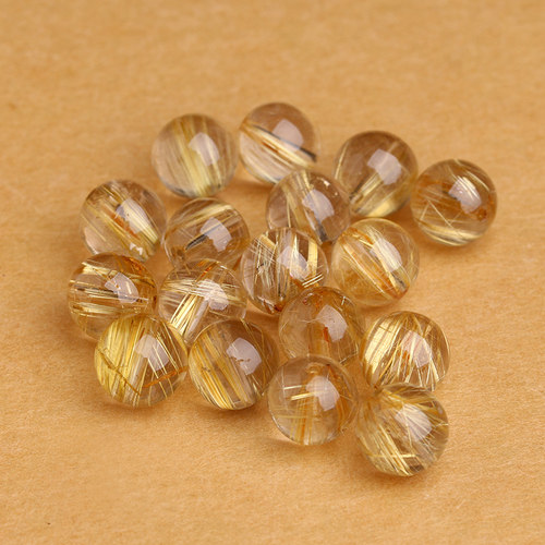 收藏级金发晶钛晶散珠子黄发晶圆珠diy水晶手工多宝配珠件材料