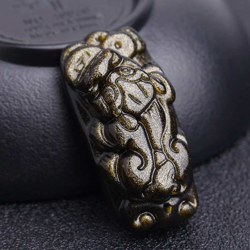 7a级天然黑曜石金曜石貔貅手排手串配件diy编制串珠材料单圈手链