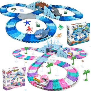 新款儿童电动轨道车玩具恐龙鲨鱼独角兽轨道车盘山公路小火车轨道