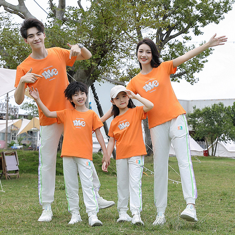 亲子装2024新款潮夏装网红洋气母女母子运动套装一家三口四口全家