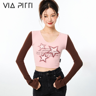 VIAPITTI星星系列秋冬修身长袖上衣打底衫辣妹穿搭甜酷内搭T恤