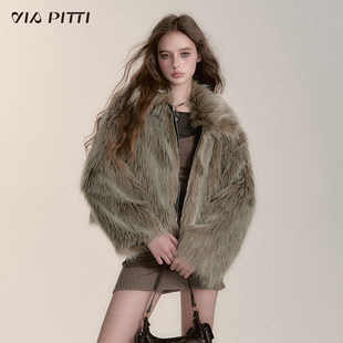 翻领保暖上衣 短款 VIAPITTI重工设计感毛毛环保皮草外套女装 秋冬季