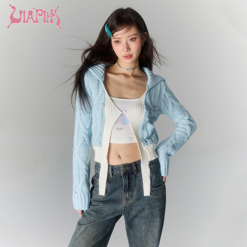 VIAPITTI腈纶两色开衫上衣